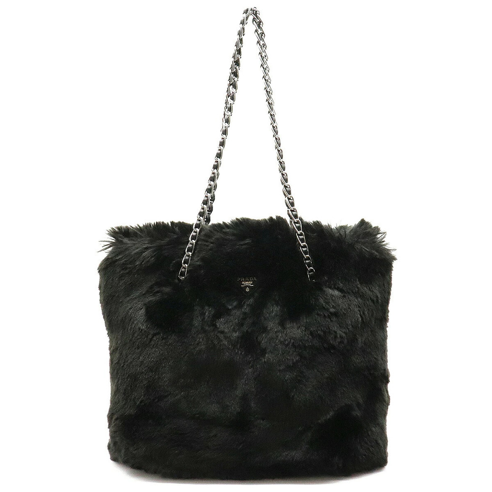 Prada Eco Fur Fur Chain Shoulder Tote Bag NERO Black